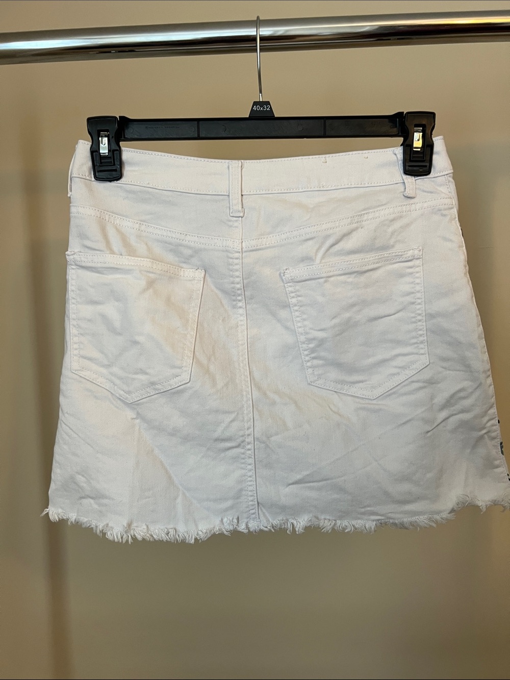 White Embroidered Denim Skirt with Blue Floral Accents - Picture 2 of 5